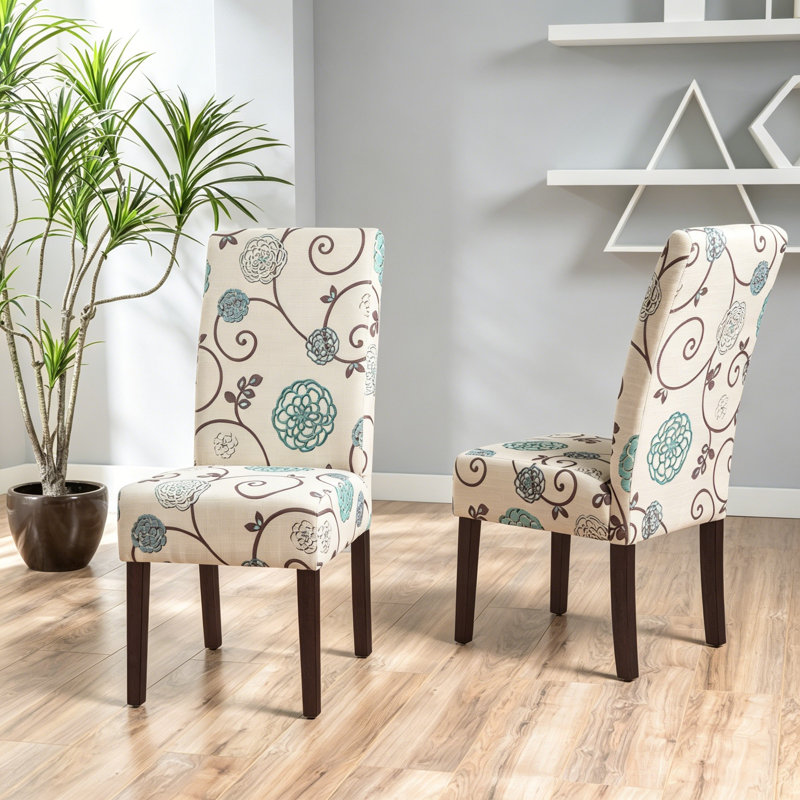 Dining Chair Set Of 2, Beige Fabric, Soft Cushions, Black Rubberwood