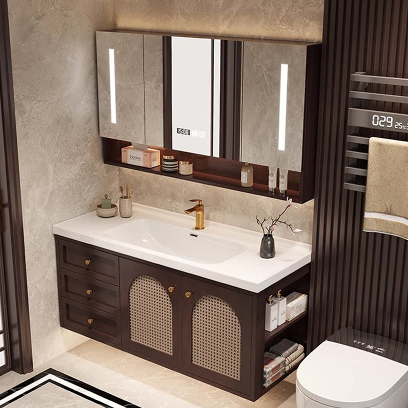 Meuble-lavabo simple de style américain, H 21,7 po x l 47,2 po x P 19,7 po, Marron foncé