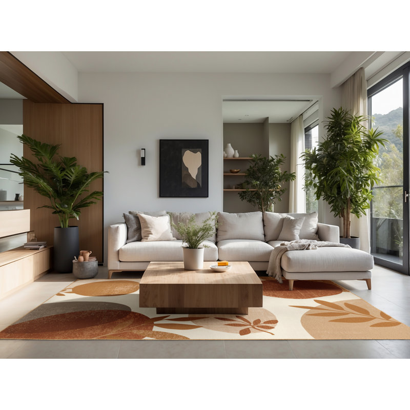 Soft Plush Ferrier Thanksgiving Modern & Contemporary Abstract Area Rug in Brown – LightBrown Binding, 2x5