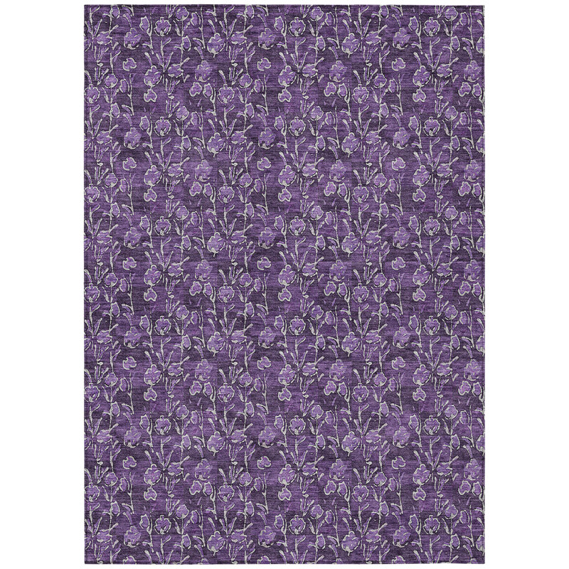 Tapis extérieur lavable floral aubergine 5 pi x 8 pi mauve et ivoire