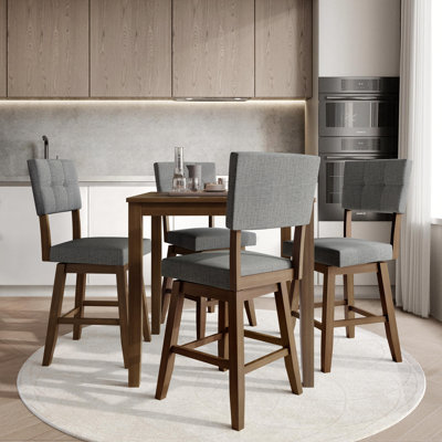 5-Piece Counter-Height Square Dining Set with Linen Swivel Chairs, Grey
