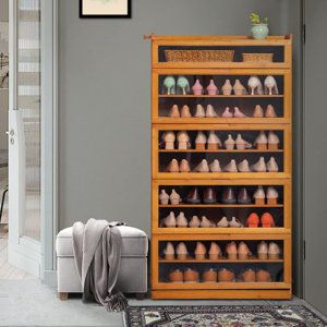 9 - Tiers Shoe Rack Bamboo Display Cabinet, Organizer Storage 45 Pairs Sneakers for Living Room