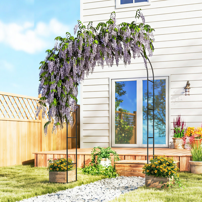 8 ft Steel Garden Arch, Garden Arbor Trellis with Large Base for Climbing Plants, Roses, Vines, Wedding Arch Stand for Outdoor, Lawn, Backyard, Black