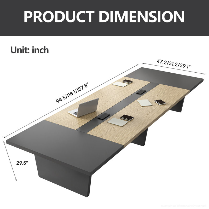 Modern Executive Ergonomic Conference Table With Cable Management And Versatile Design, 29.5" H x 94.5" L x 47.2" W, Gray