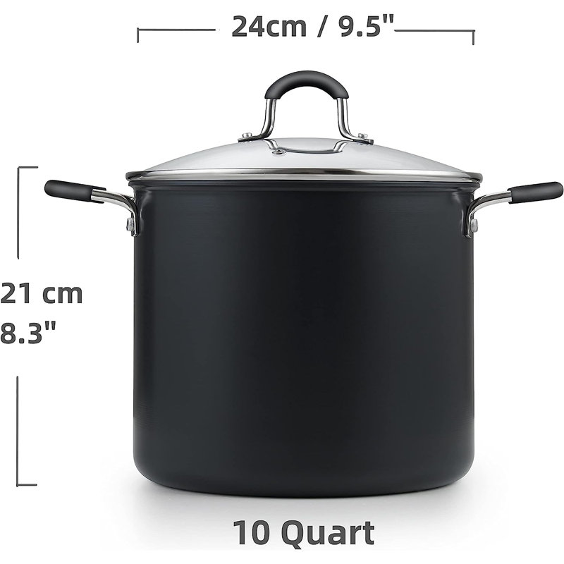Cook N Home Nonstick Stockpot Soup pot with Lid Professional Hard Anodized 10 Quart, Oven safe - Stay Cool Handles, Black