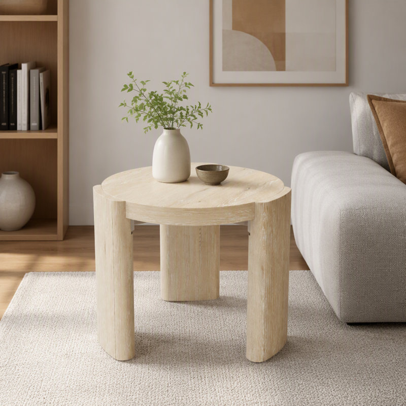 Table de bout ronde de style moderne, table d'appoint de couleur naturelle de hauteur confortable de 18,06 pouces, table d'appoint de rangement à la maison