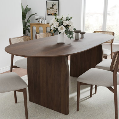 Oval Wood Dining Table Double Pestal Kitchen Table