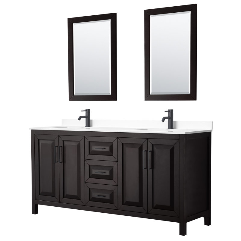 Daria 72'' W Double Vanity, Carrara Cultured Marble, Dark Espresso, Matte Black