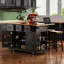 Grand îlot de cuisine de 53 pouces avec 2 tabourets de bar, prise de courant, support de rangement interne pour porte, chariot de rangement de cuisine sur 5 roulettes avec abattant, 5 supports latéraux ouverts, 3 tiroirs, pour la cuisine, la salle à manger-1404925629