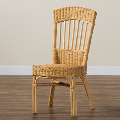 Behruz Slat Back Rattan Side Chair in Natural Brown