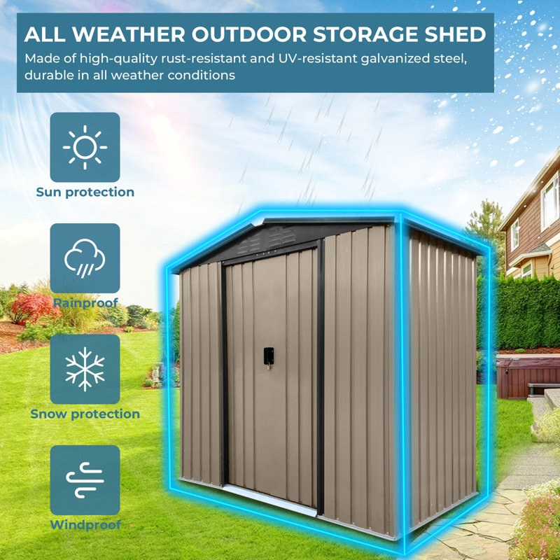 6 ft. W x 4 ft. D Outdoor Storage Shed, Metal Sheds Tool Shed with Lockable Sliding Doors