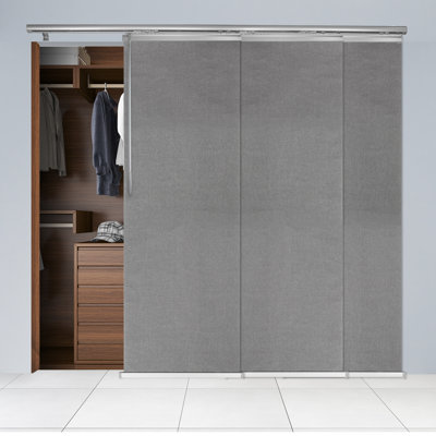 Semi-Sheer Woven Gray 3-Panel Single Rail Panel Track Extendable 36"-66"W x 94"H, Panel width 23.5"