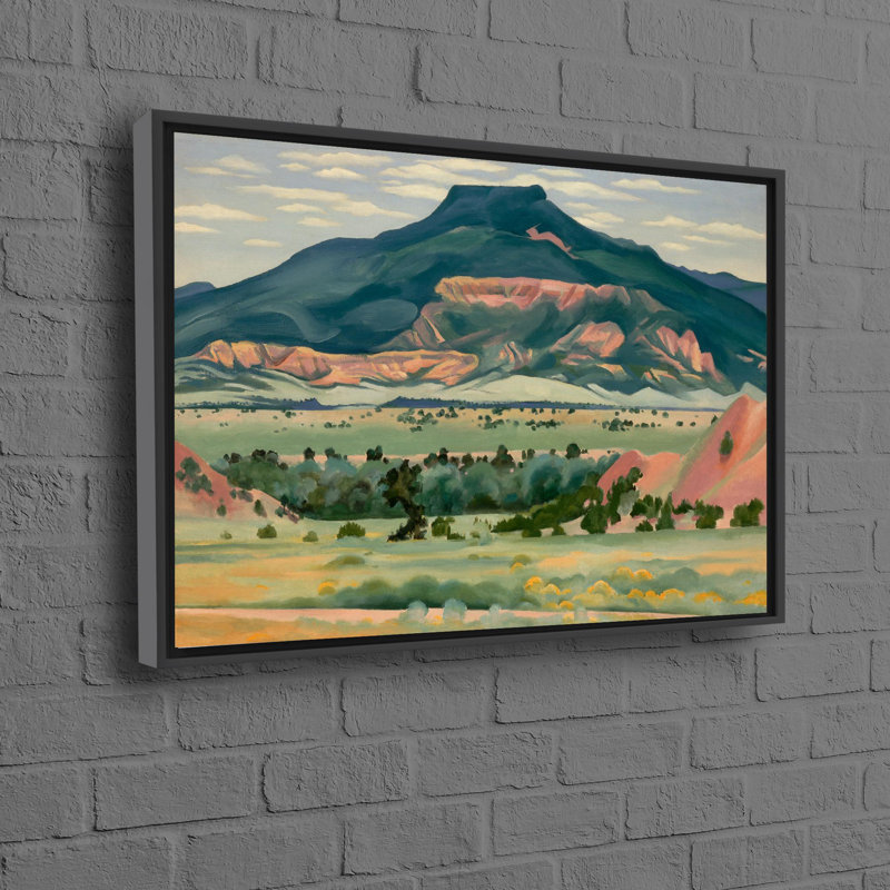 Personalized Georgia O'keeffe Inspired Famous Nature Landscape Art Gift on Canvas, 80 cm H x 110 cm W, Black Floater Framed