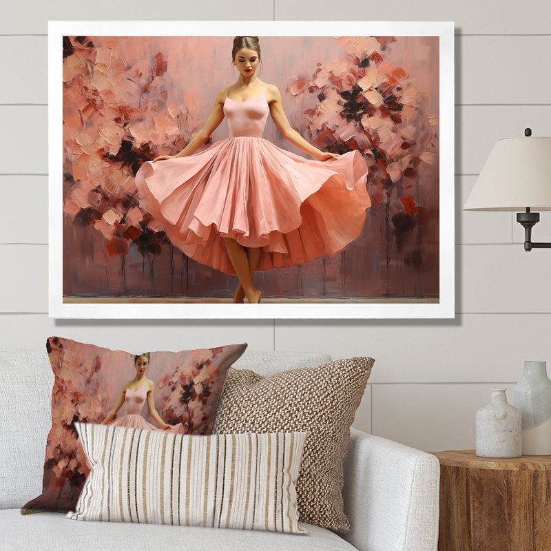 «Pink En Pointe Elegance Dance - Ballet», art mural, H 34 po x l 44 po x P 1,5 po, Cadre de coin blanc fermé