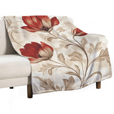 Jeté en flanelle rouge à motif floral de coquelicots rouges, couverture douce et chaude pour le canapé-lit du salon
