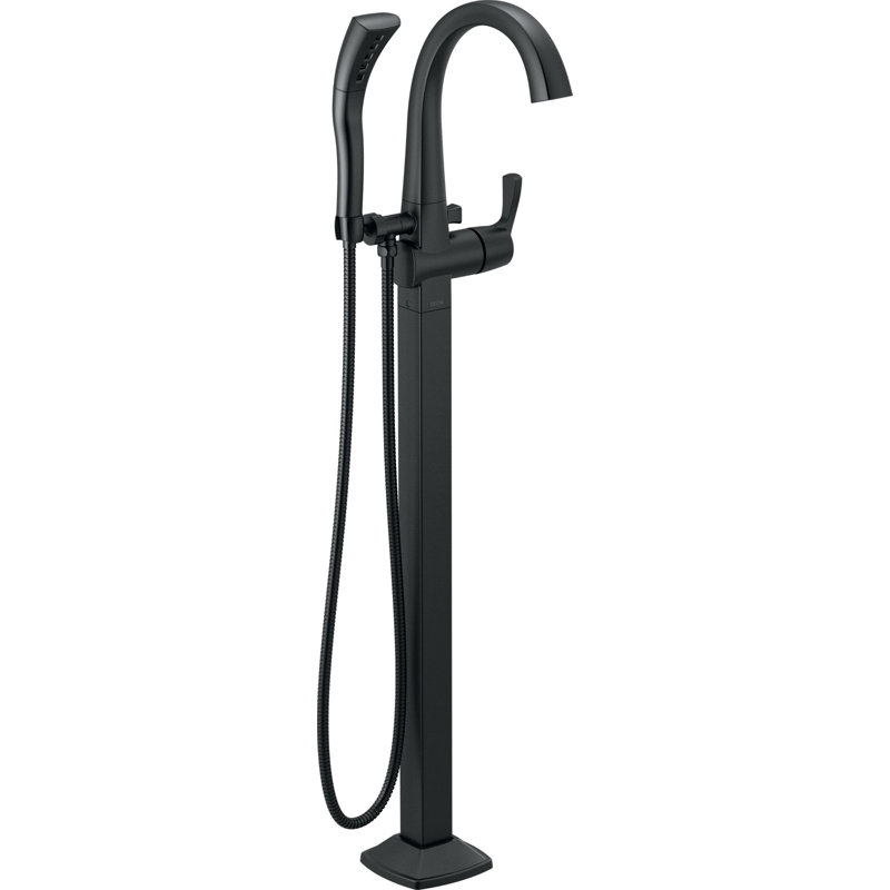 Stryke Single Handle Floor Mounted Freestanding Tub Filler Trim, Lever Handle, Matte Black
