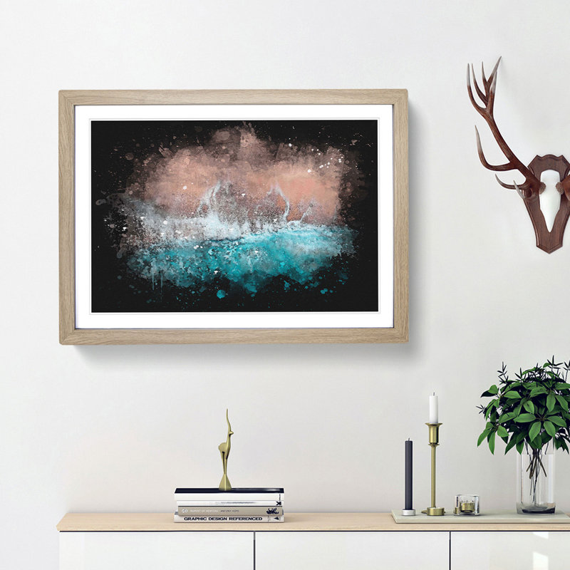 South Beach Miami Florida - Picture Frame Graphic Art, 62cm H x 87cm W x 2cm D, Oak Framed