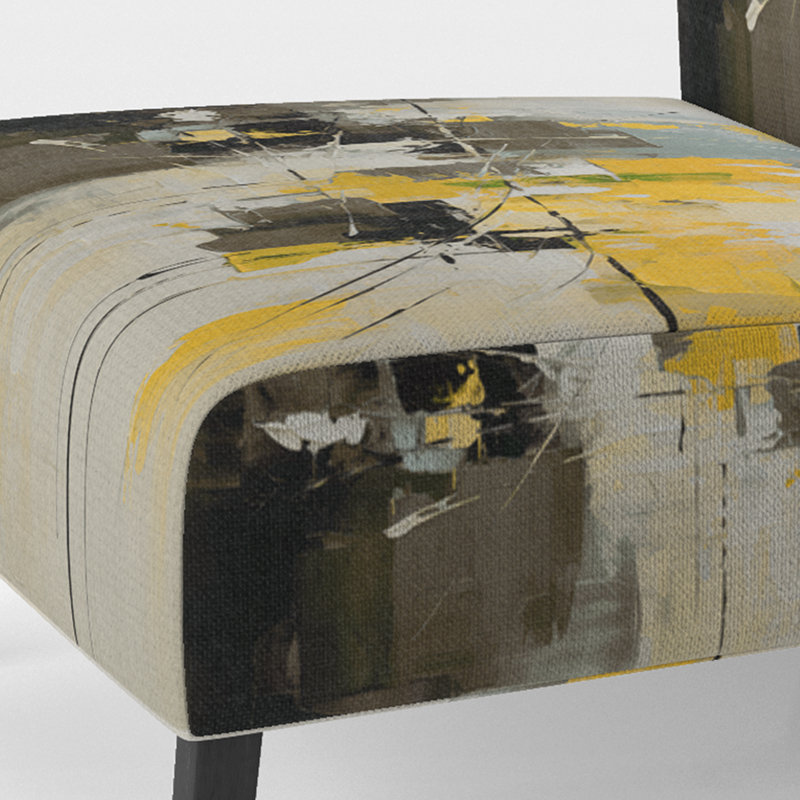 Paper Euphoria I - Upholstered Contemporary Slipper Chair, Orange Accent Chair, Yellow/Black/Gray/Beige