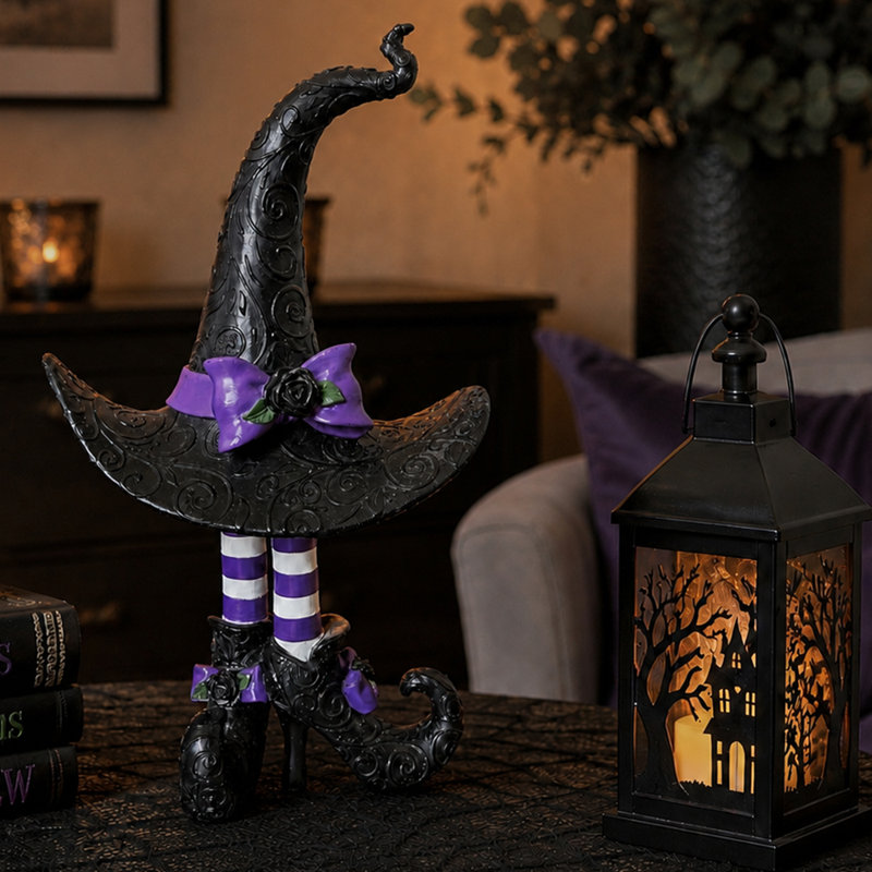 Chapeau de sorcière d'Halloween avec pattes - noir, mauve, blanc, 17 pouces de hauteur, Purple