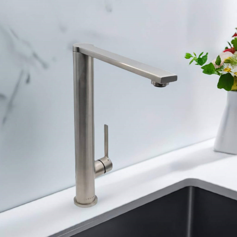 Lulani Cebu Swivel Single Handle Kitchen Faucet, Brushed Stainelss