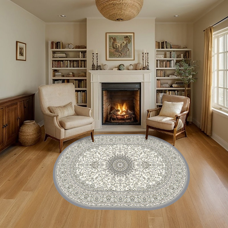 Tapis crème/gris Attell, Ovale 5 pi 3 po x 7 pi 7 po
