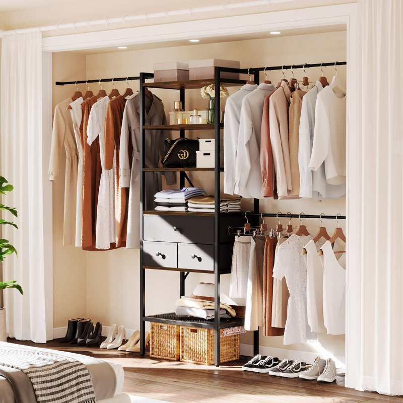 Sanak 70.8'' - 110'' Closet System, Black/Brown