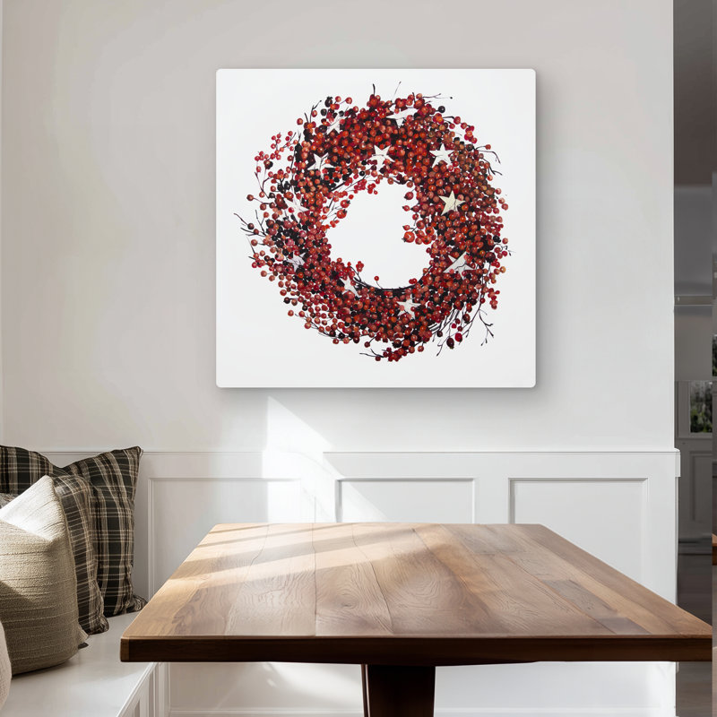 Red Berry Wreath - Rustic Metal Print for Home Decor