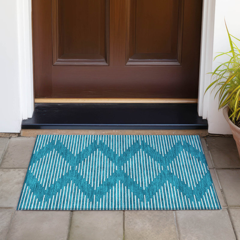 Machine Washable Indoor/Outdoor Chayden ACN1016 Teal 1'8" x 2'6" Rug, Rectangle 1'8" x 2'6"