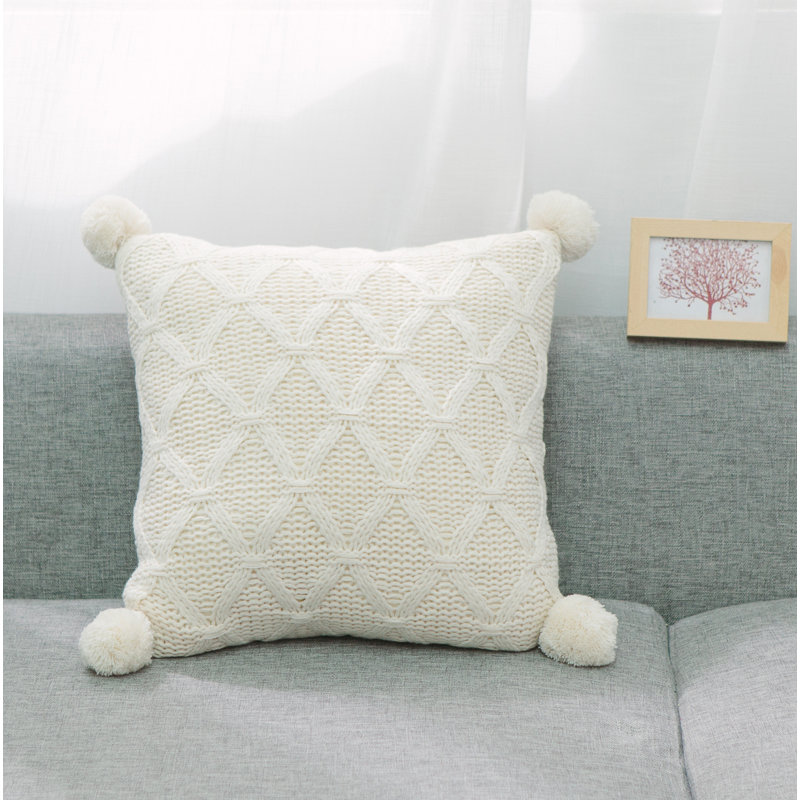 Housse de coussin décoratif carré en acrylique Blaykleigh, Ivoire