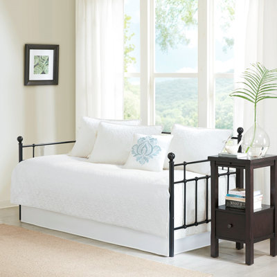 Housse de lit de jour réversible, blanche, 6 pièces, compatible avec matelas simple, rembourrage en coton, housse, 3 taies d'oreiller, coussin décoratif, literie lavable à la machine incluse