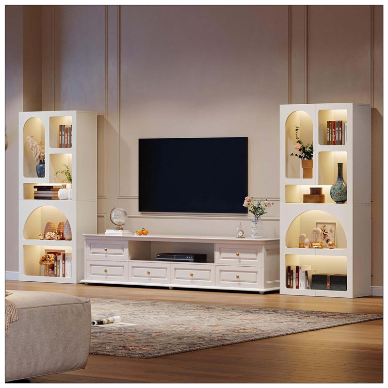 Bibliothèque à 5 tablettes arquées géométriques blanches