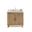Ensemble de meuble-lavabo autoportant de 36 po entièrement assemblé en bois massif avec plateau blanc d'ingénierie-622683789