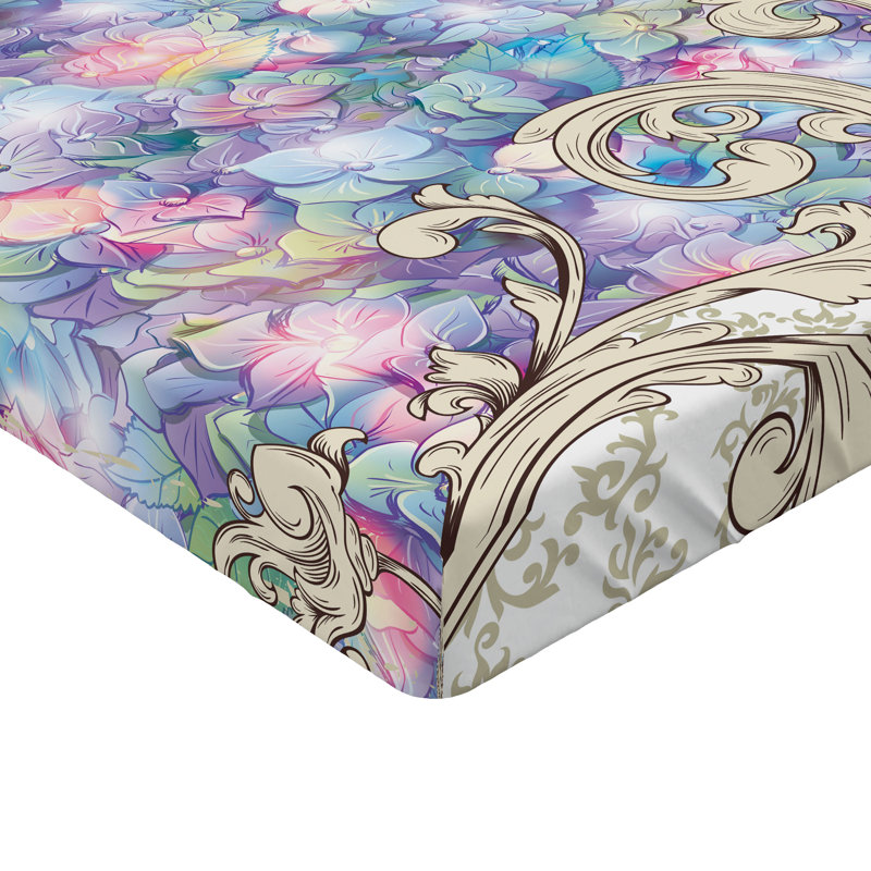 Ensemble de 2 draps-housses Ambesonne, Drap-housse de taille simple, Lilas, crème / floral