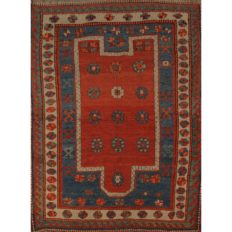Tapis oriental géométrique rouge pré-1900 Kazak
