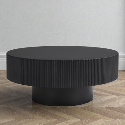 Round Coffee Table, Fluted Drum Design, Sleek & Chic Modern, Living Room Statement by Latitude Run