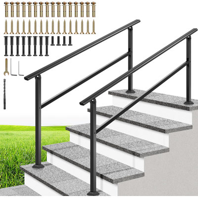 3 Step Alloy Steel Black Oval Exterior Hand Railing (2-pack)