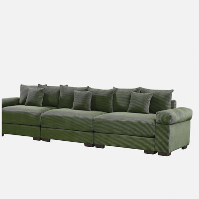 Canapé modulaire surdimensionné de 130 po en forme de nuage, canapé 3 places en velours côtelé de qualité supérieure avec accoudoirs très épais, coussin ergonomique, conception ergonomique et assemblage facile, idéal pour les salons, vert