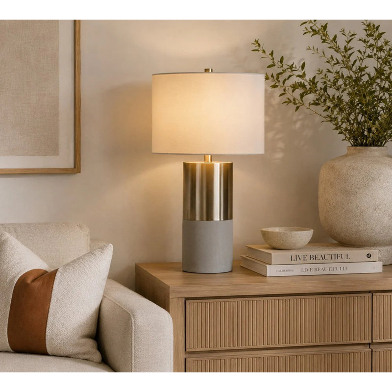  Contemporary Gray and Chrome Table Lamps, Set of Two - 29"H