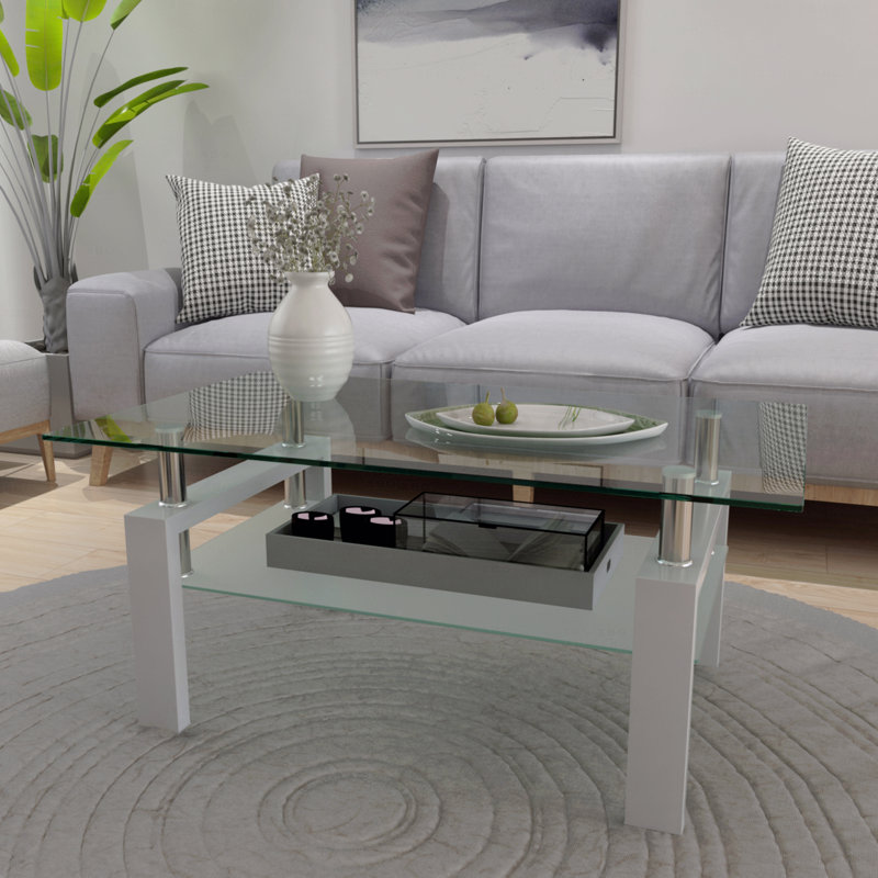 Tables basses latérales modernes transparentes pour salon, Blanc, Blanc