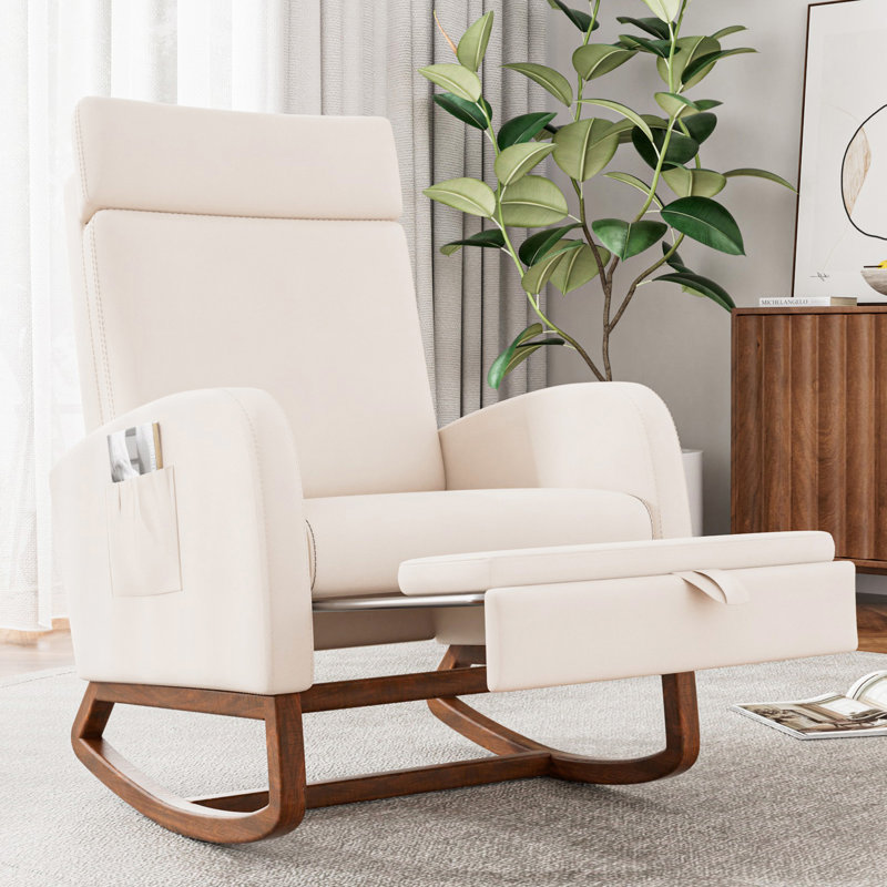 Chaise berçante avec repose-pieds Nursery, Beige