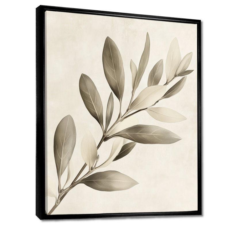 Doux eucalyptus olive branche III - décoration murale botanique verte, H 32 po x l 24 po, Cadre flottant noir