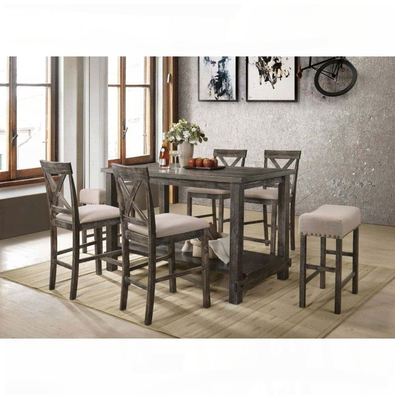 Table à hauteur de comptoir avec tablette de rangement - gris classique