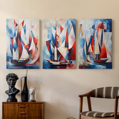 Série Sea and Shore XC - Ensemble de 3 toiles tendues avec châssis - Prêt à être accroché