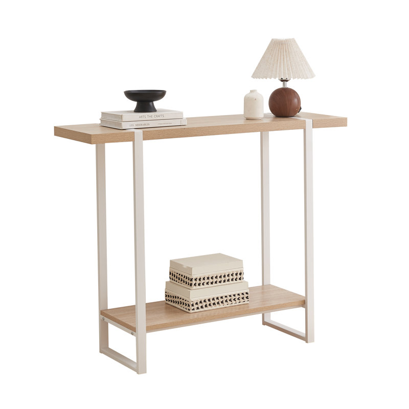 Console avec tablettes Harley, Cadre blanc / panneau brun clair