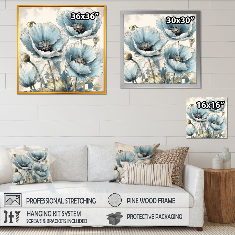 Vibrant bleu blanc pivoine I - pivoines, art mural, Cadre photo noir, H 16 po x l 16 po x P 1 po
