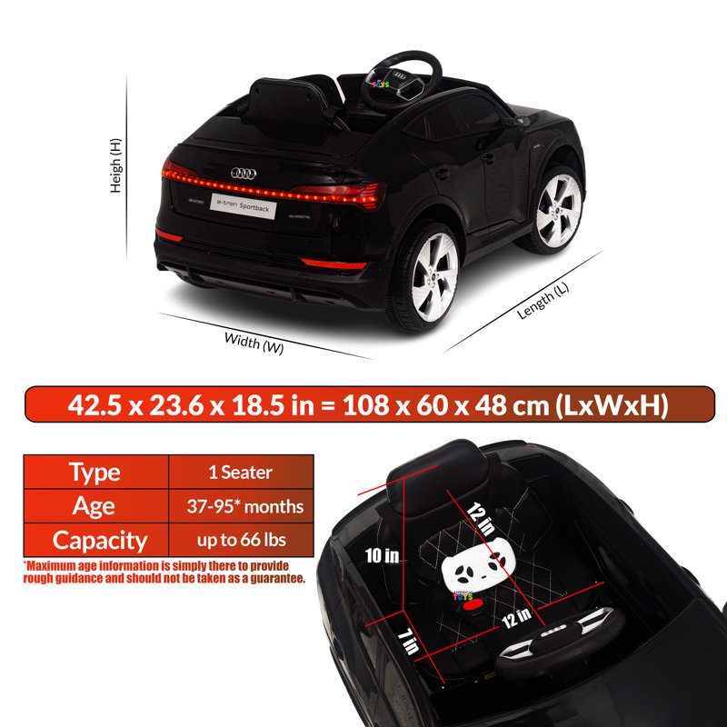Black 12V Audi e-tron Electric Ride-On Car for Kids
