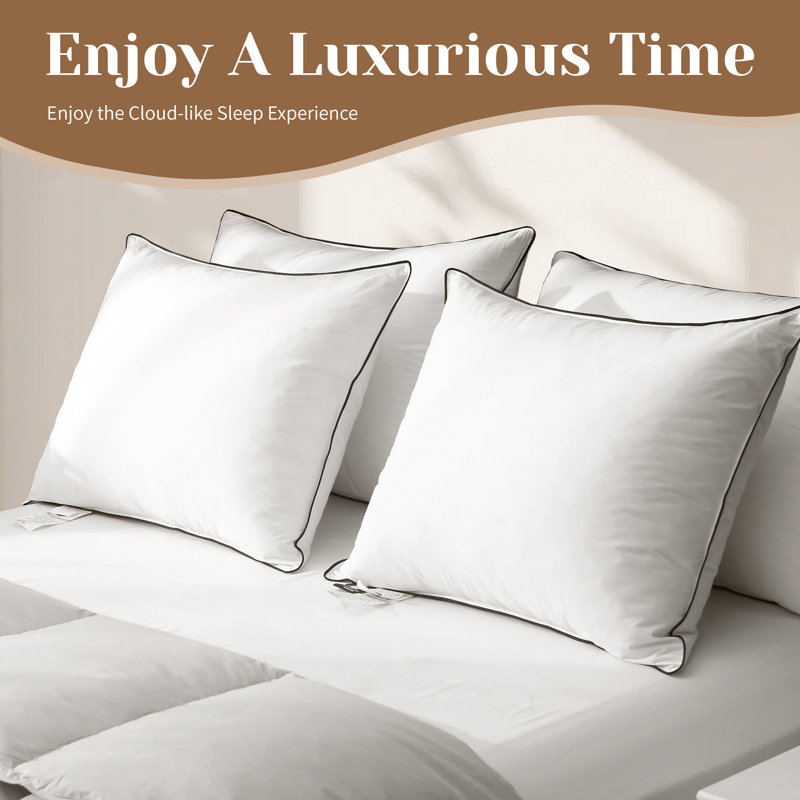 100% Organic Cotton Cover Soft Support Feather Down Pillows Set of 2, Queen