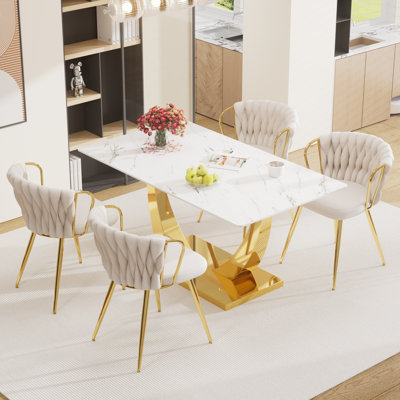 Elegant Rectangle Glass Dinning Table Set for 4-6