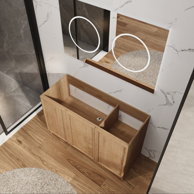 Meuble-lavabo autoportant moderne de 48 pouces avec trois portes à fermeture en douceur