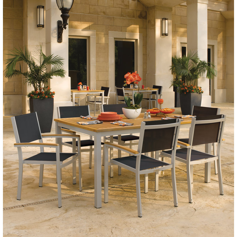 Travira Stacking Patio Dining Chair, Black, Tekwood Natural, Flint